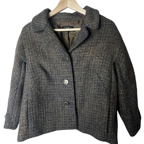 Talbots Petite Wool Blend Swing Blazer Brown Gold Metallic Womens Jacket Sz 10P - Picture 2 of 11